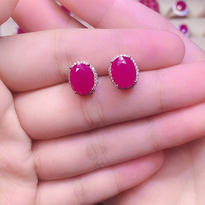 耳饰银S925镶嵌红宝石