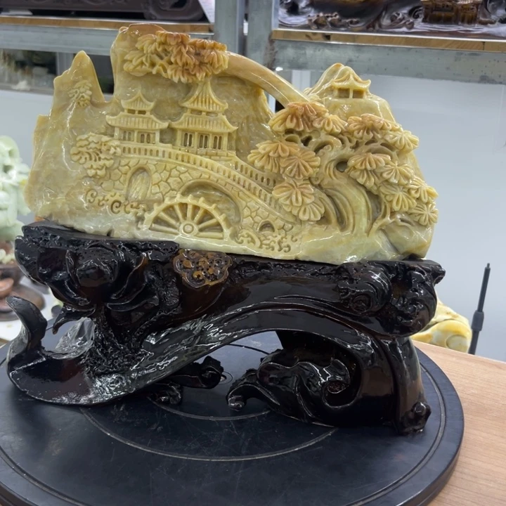 玉山水摆件，手工雕刻