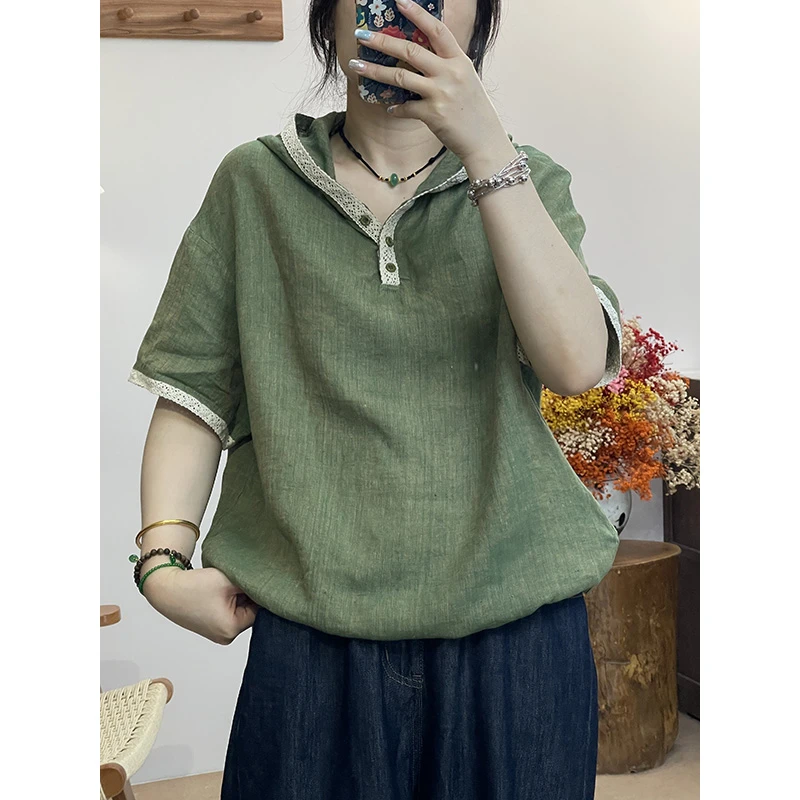 DaoZi/丹丹 高级色织亚麻花边袖透气 防晒 连帽衫 303