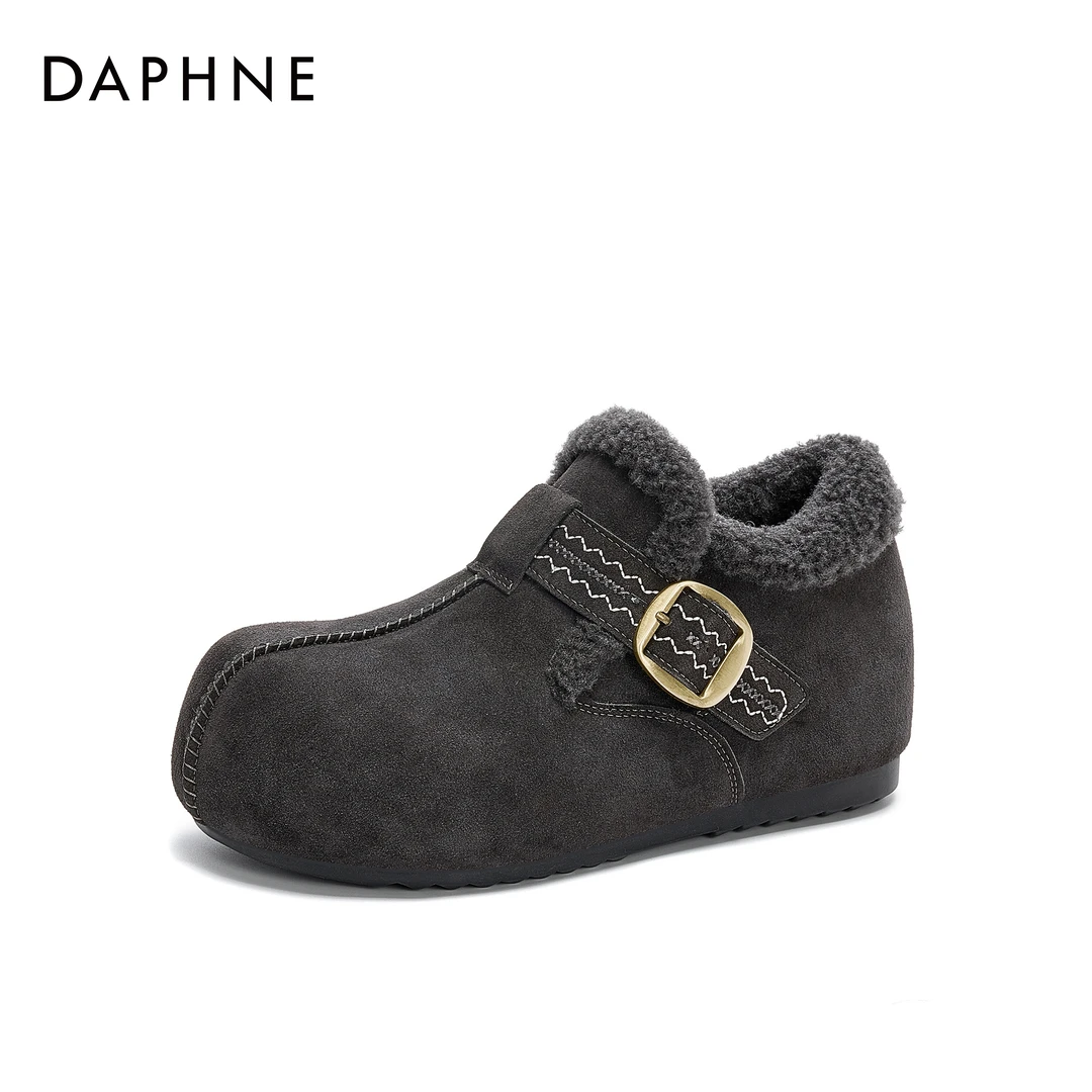 Daphne/达芙妮复古勃肯雪地靴女冬季加绒毛毛棉靴增高时尚小短靴