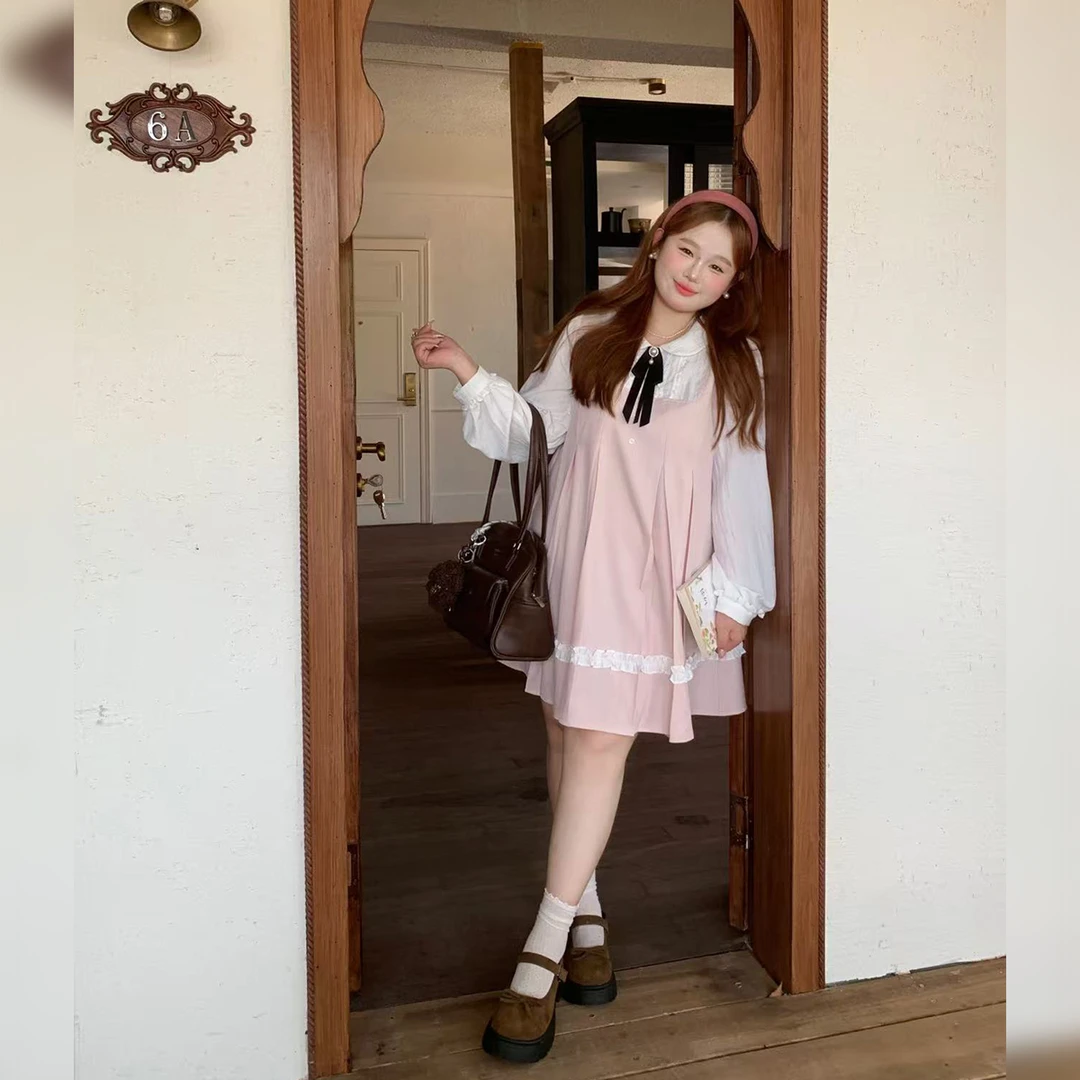 284徐达布【荔质感至】大码长袖连衣裙女秋季微胖宽松裙子L36948C53