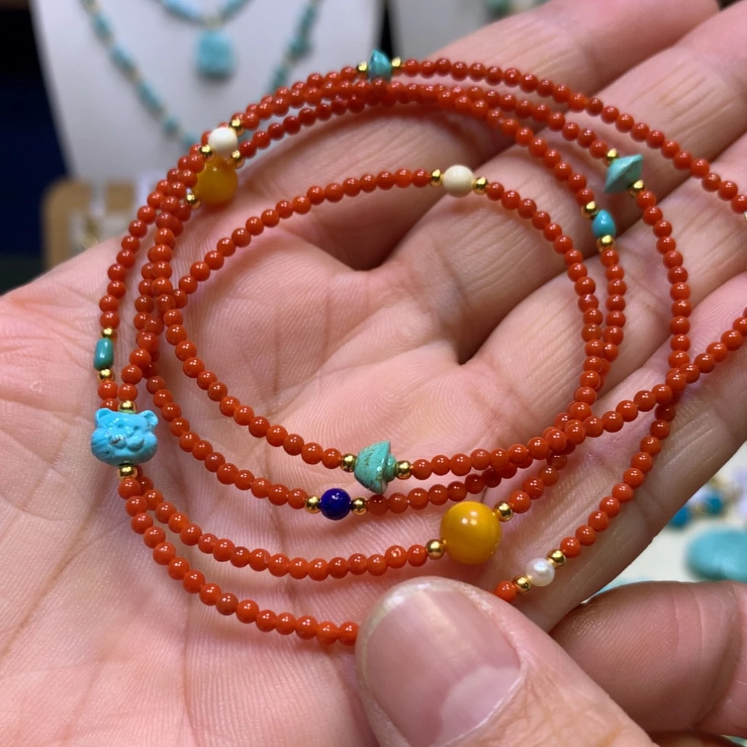 南红玛瑙银S925镀金镶嵌项链