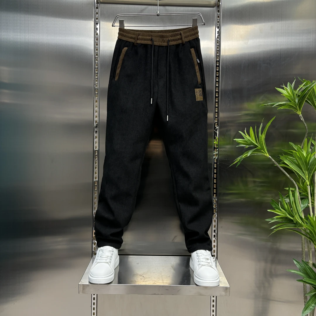 标准直筒型民族风高腰水洗休闲裤加厚冬款针织裤子9951