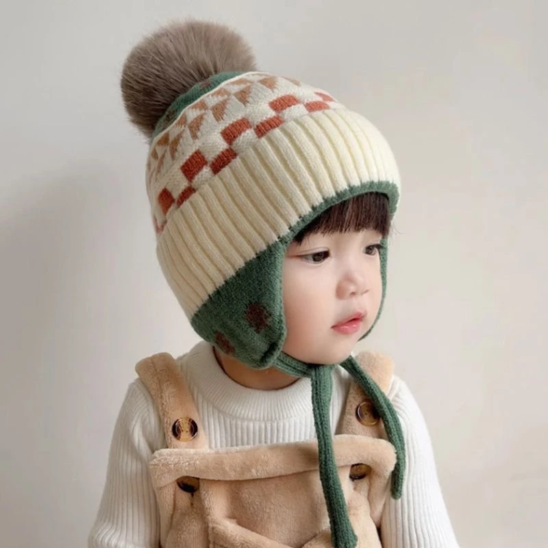 宝宝帽子秋冬季护耳保暖韩版洋气小男孩女童针织帽加厚儿童毛线帽