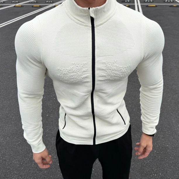 针织提花显壮中间层运动外套男女运动户外日常休闲夹克