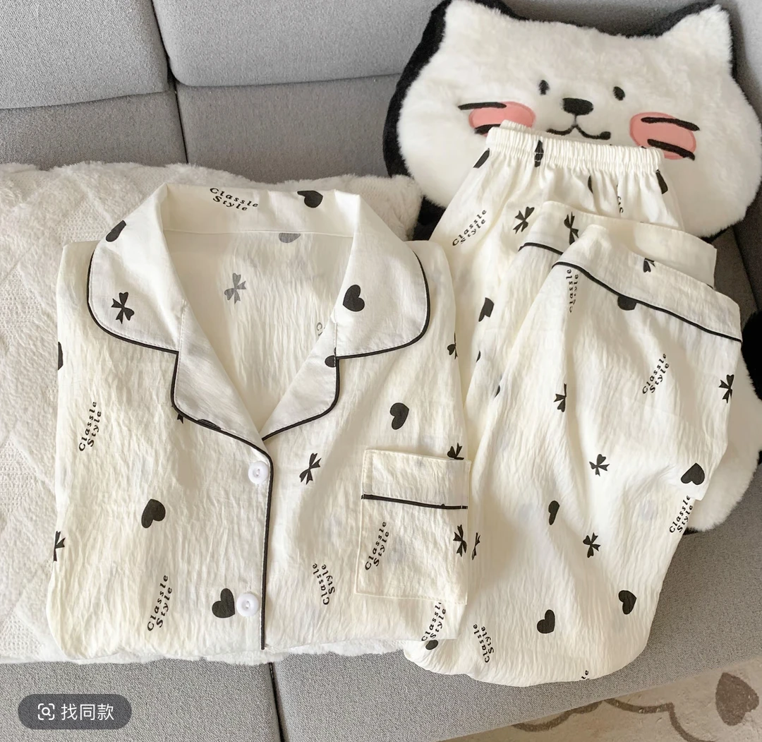 长袖翻领睡衣女春秋季长袖长裤甜美可爱卡通家居服开衫套装811