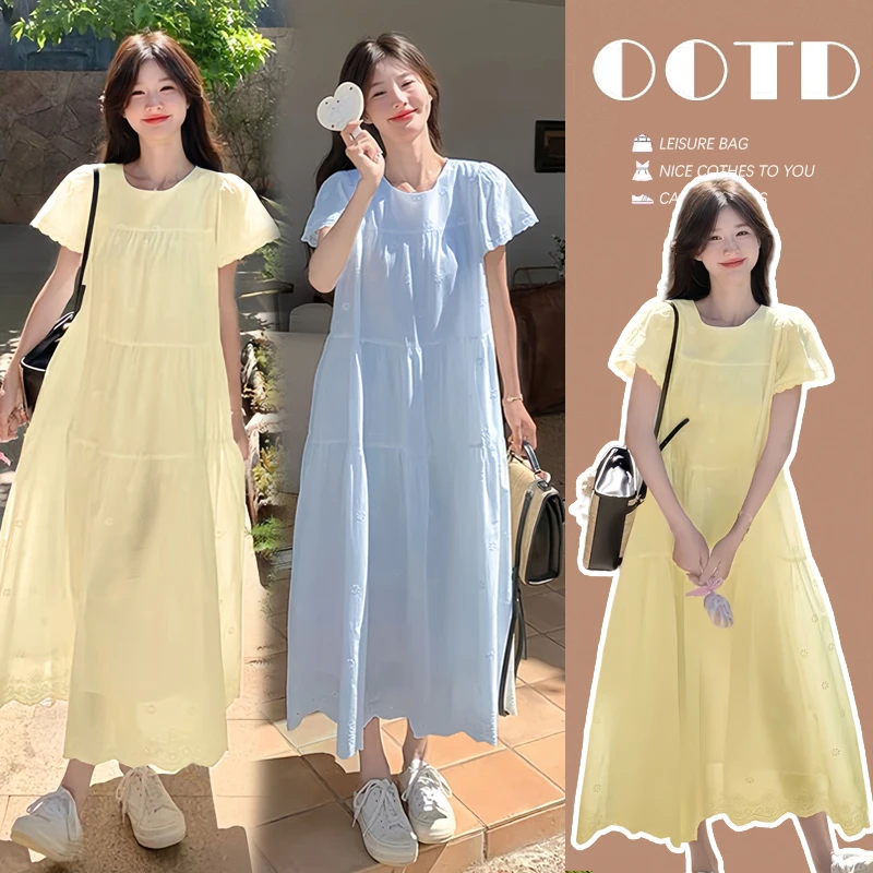 { 糕糕 }孕妇装2025夏季新款宽松大码孕妇连衣裙刺绣孕妇连衣裙