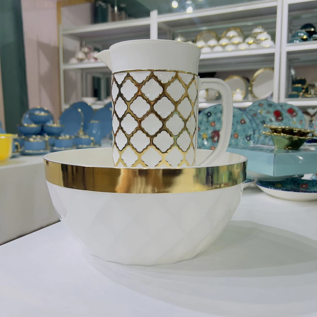 新疆包邮【白色洗手壶带盆】高档轻奢家用创意创意时尚简约金边