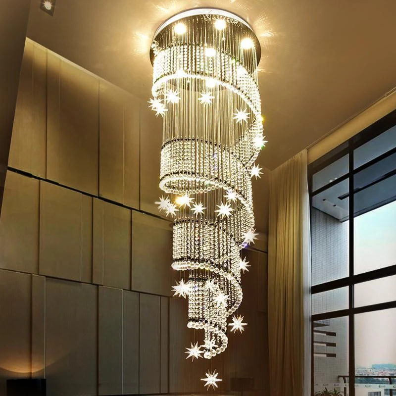 【店铺热销】灯具现代简约复式楼梯长吊灯旋转别墅家用楼梯水晶灯吊