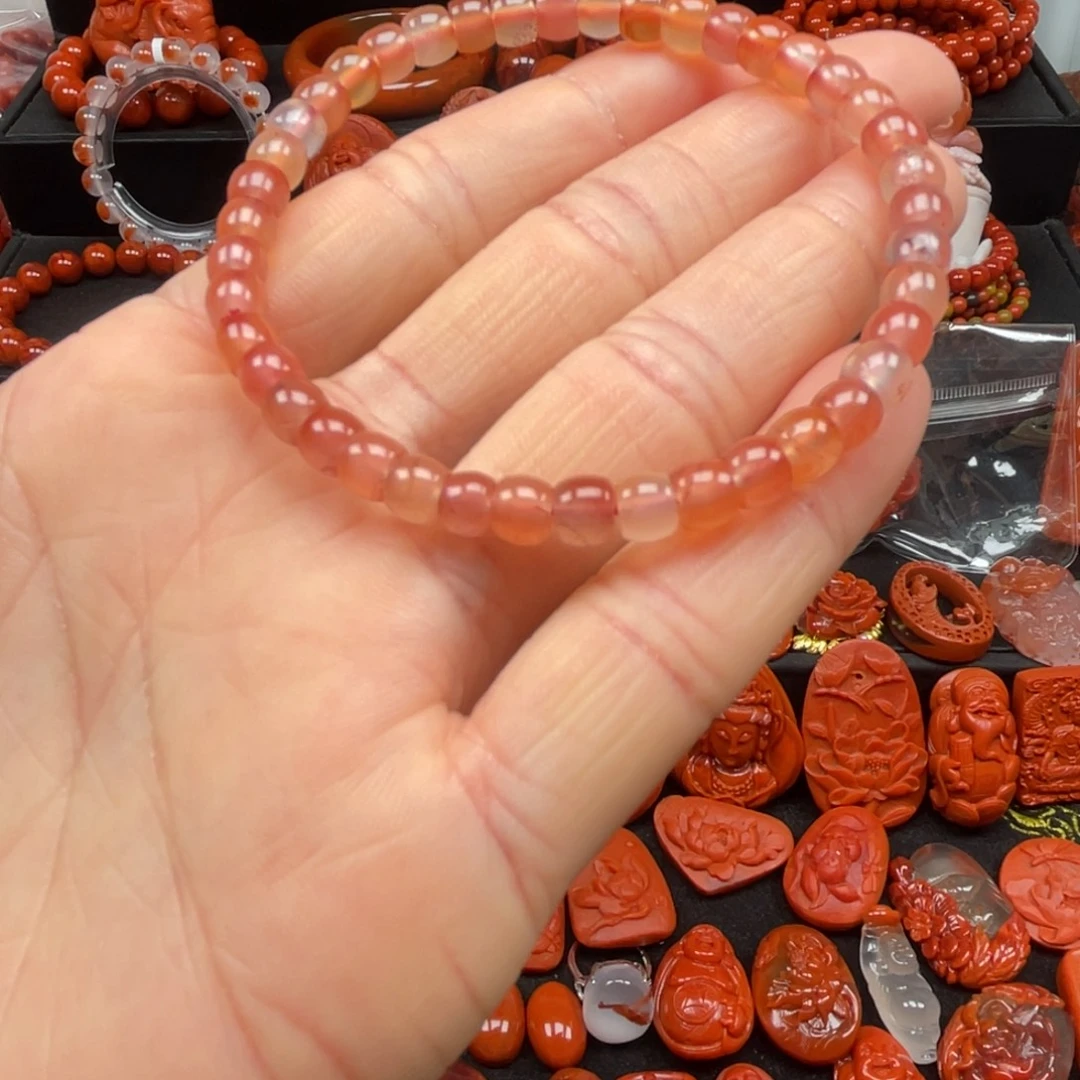 南红玛瑙未镶嵌糖果色冰飘花直切手串