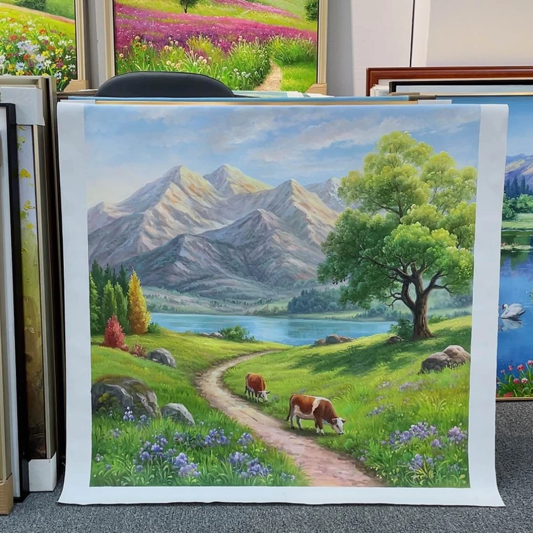 【闪购商品】油画新品田园风景手绘油画画芯80×80带框