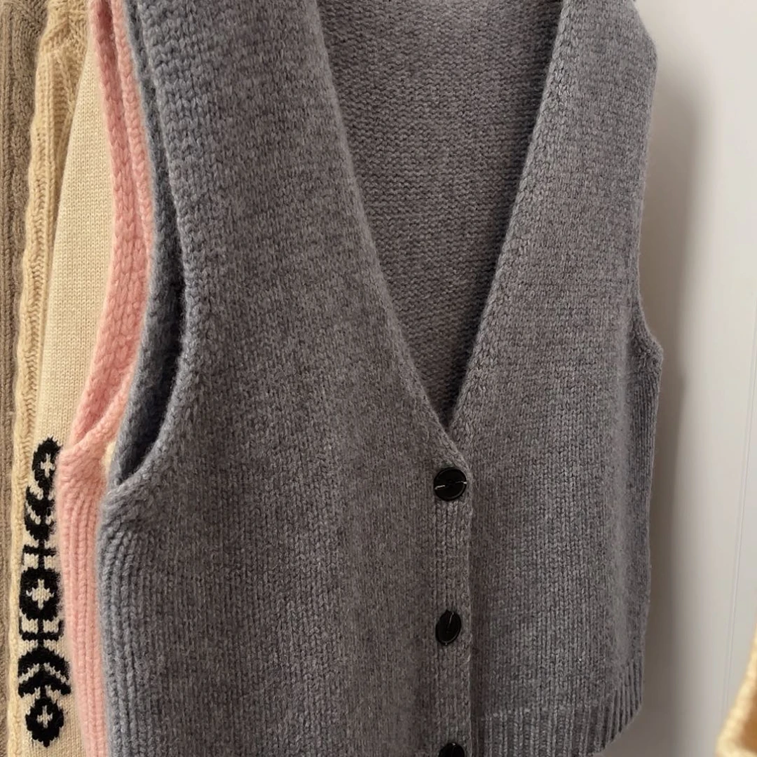 V领 加厚 羊绒 开衫 马甲