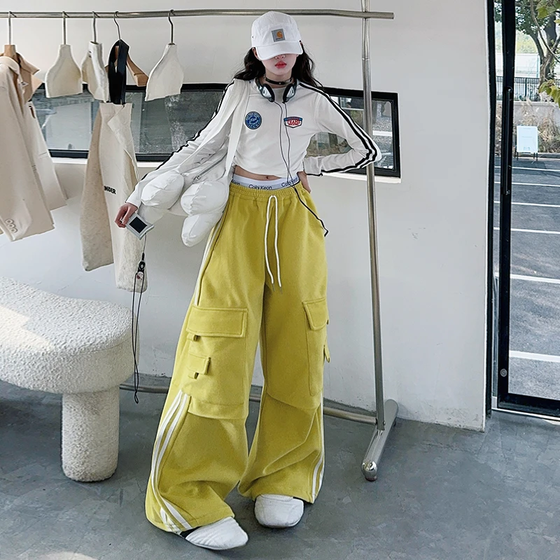 【酷哒仔】女童贴标拉条打底衫针织工装裤套装2025春秋阔腿裤两件套