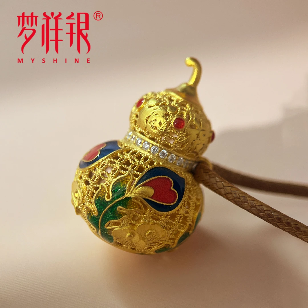 吊坠足银 莲花葫芦福禄搭配银镀金色复古编织古法Y