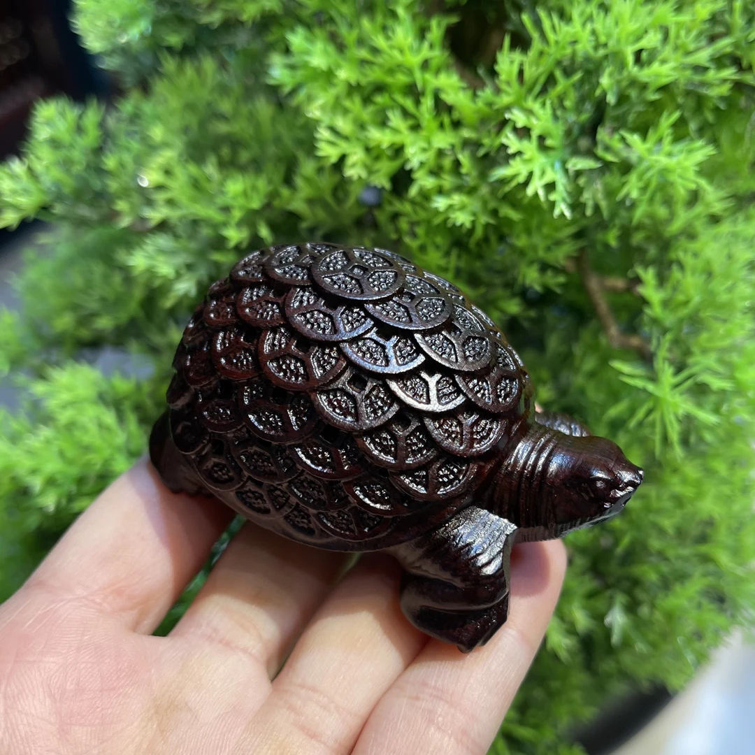 精品高端黑檀木小金钱龟手把件茶宠桌面摆件