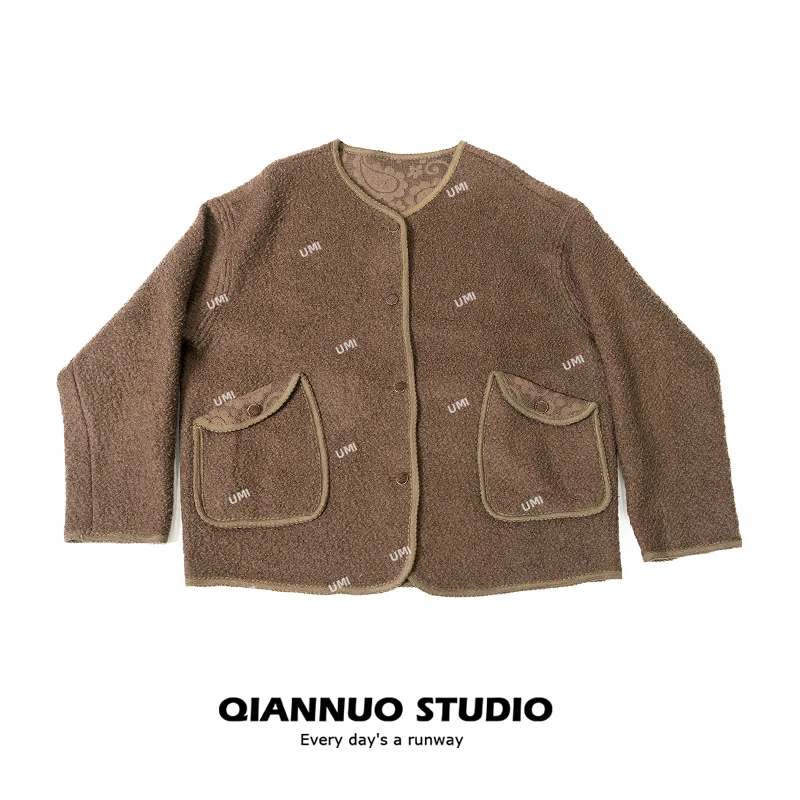 小香风皮毛一体外套女秋冬新款爆款设计感宽松显瘦小个子上衣8265