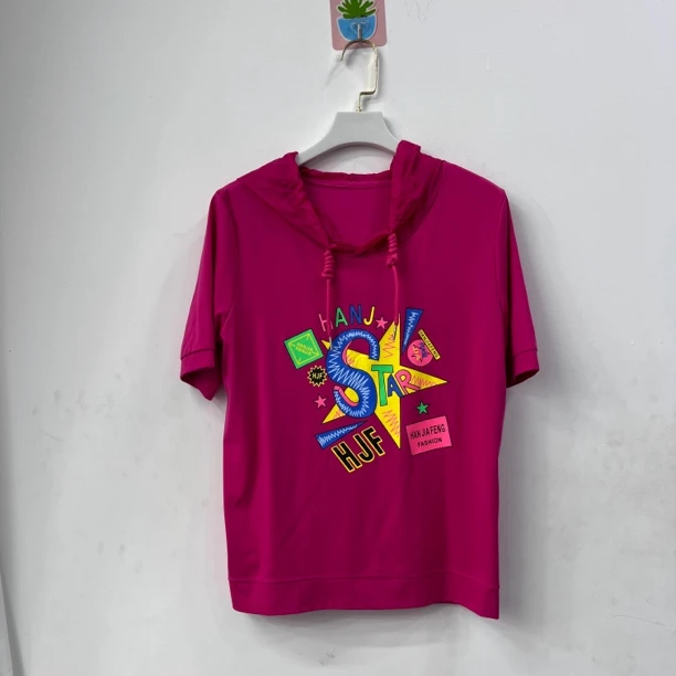 【名角服饰】【2582连帽S字短袖】夏季女士连帽宽松短袖