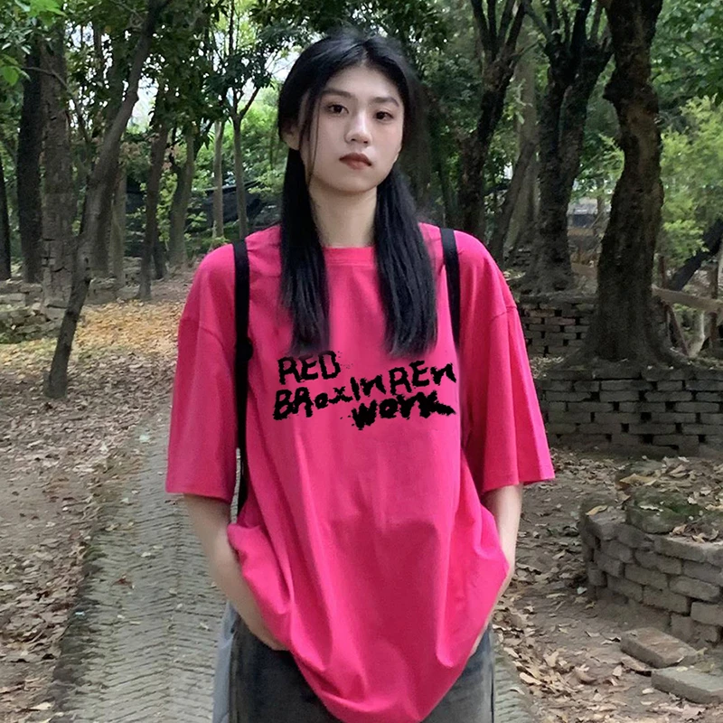 纯棉220克美式小众短袖T恤衫女2025春夏季字母印花bf风内搭上衣服