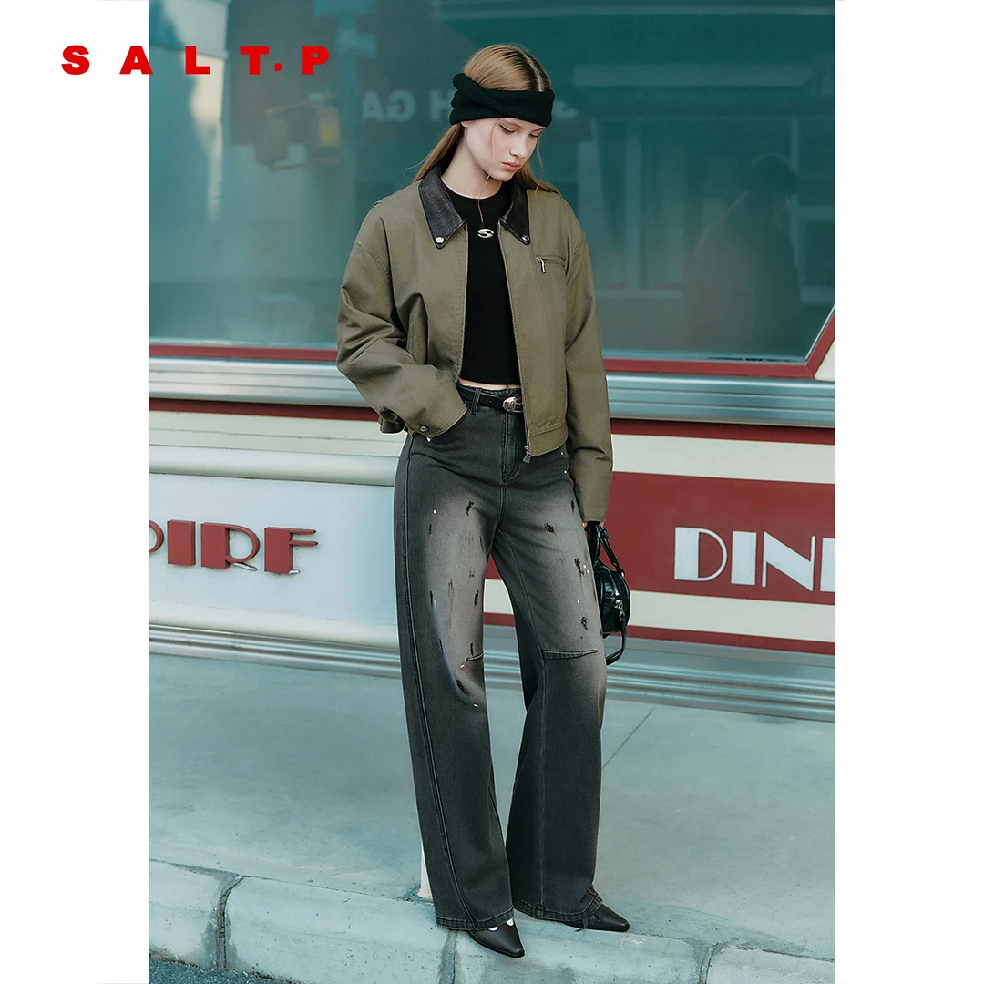 SALT.P可颜巴恩风工装翻领夹真丝短款棉服外套女2025冬新款
