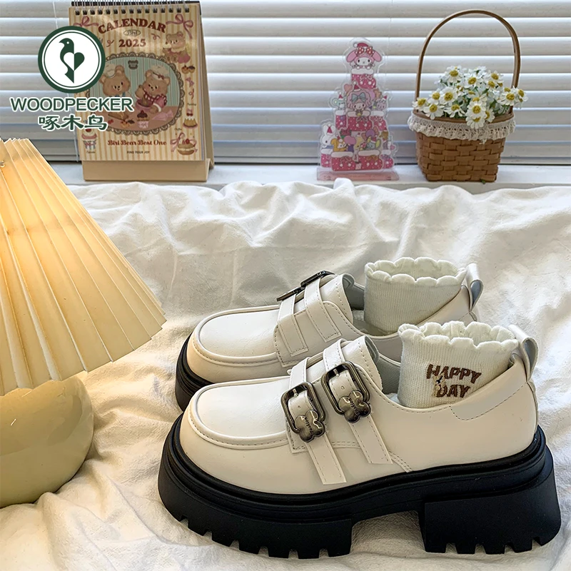 啄木鸟法式增高厚底乐福单鞋女2025年春季新款英伦风玛丽珍小皮鞋