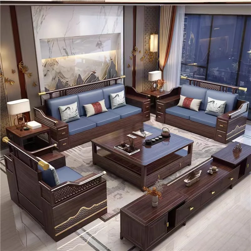 从优新中式乌金木实木沙发冬夏两用储物实木家具别墅储物简约家用
