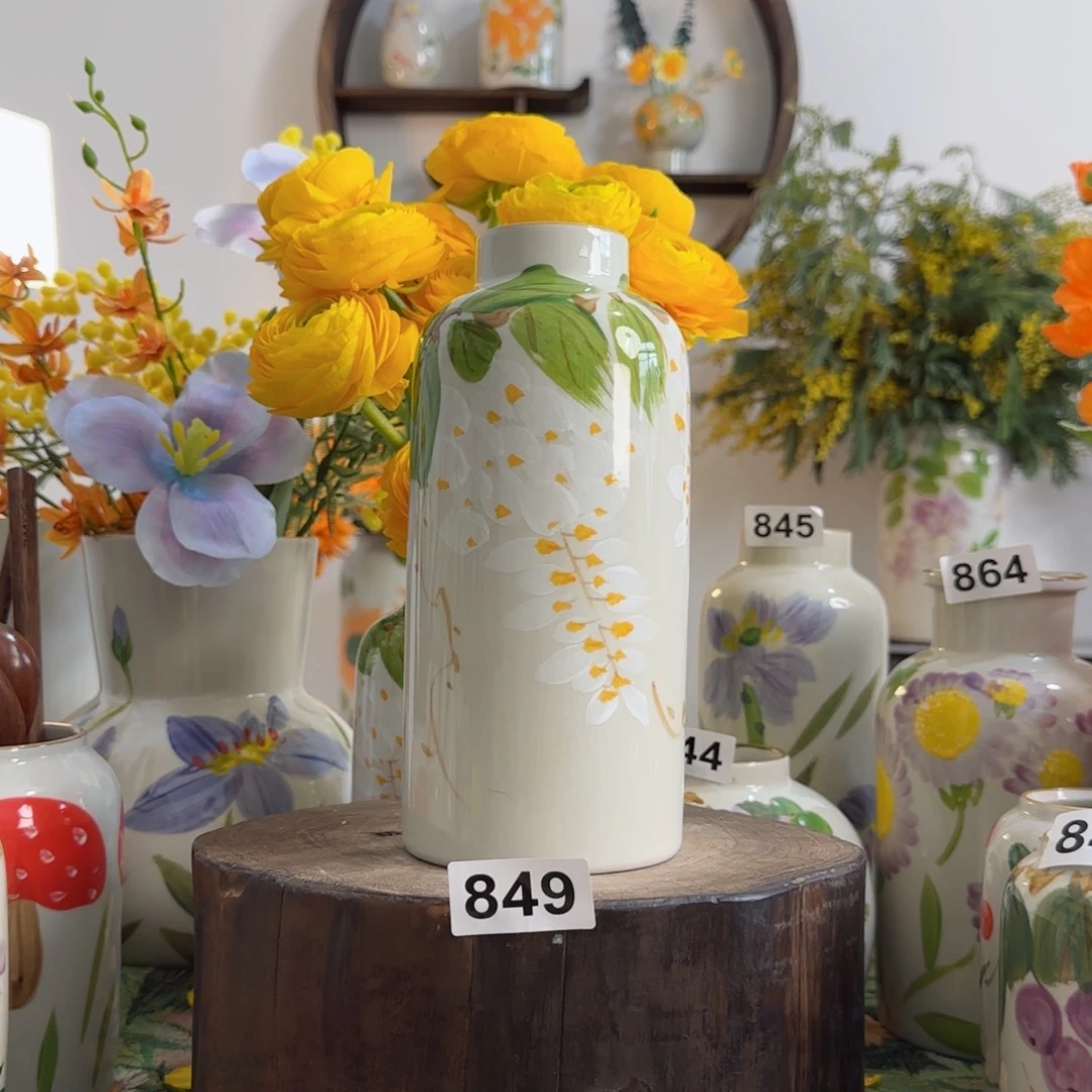 摆件景德镇陶瓷手绘小花瓶摆件无孔