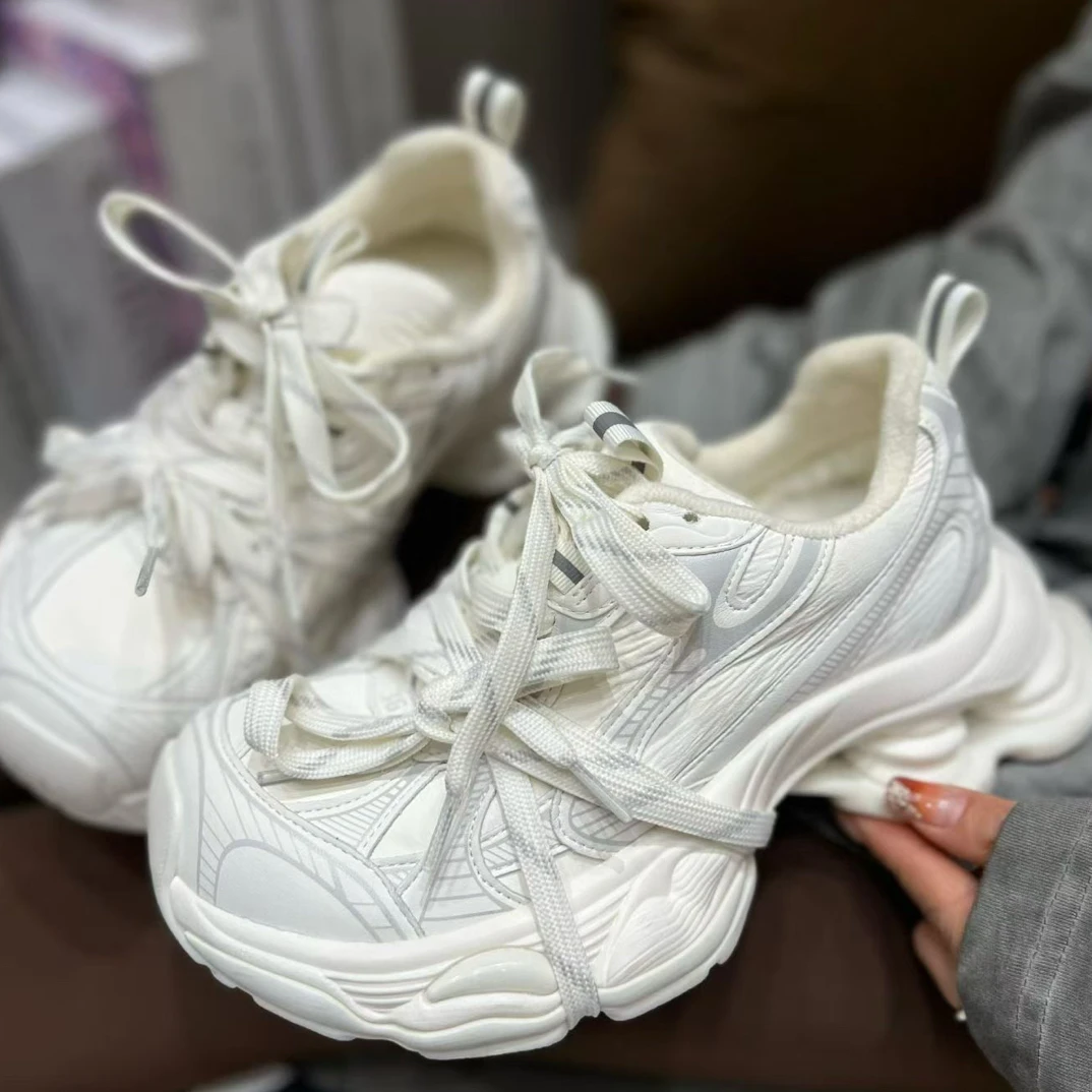 正品巴宝秀真皮女鞋2025冬季新款时尚休闲鞋厚底增高老爹鞋加绒靴