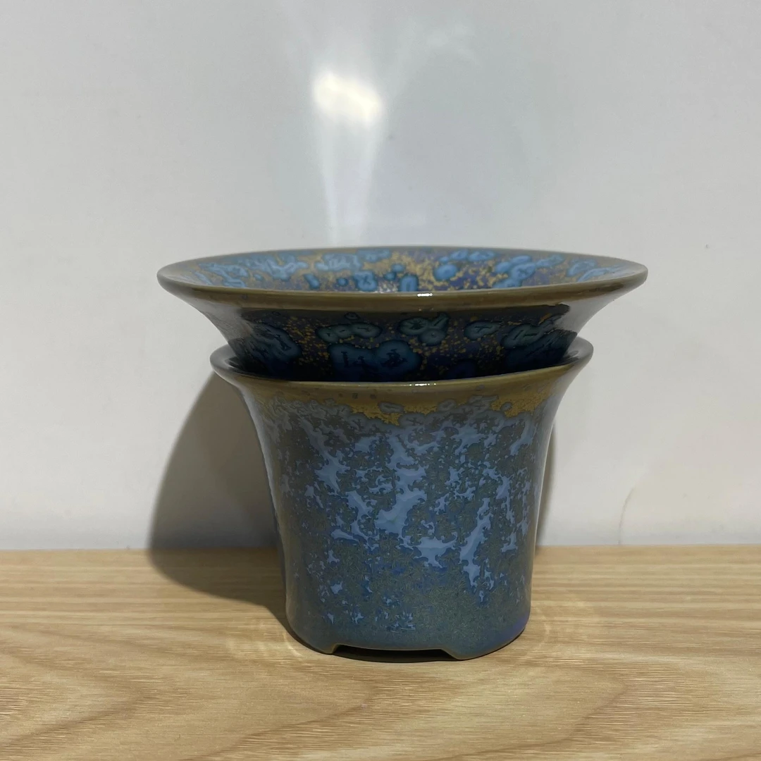 闻兮茶器浮翠蓝玉钧窑茶漏高档陶瓷过滤套组