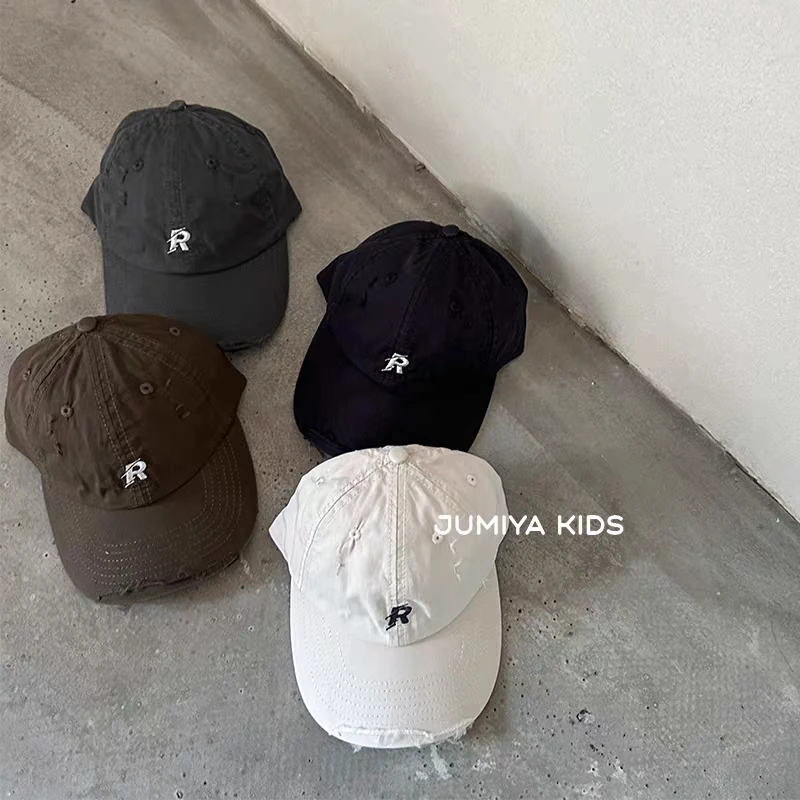 破洞街头个性儿童鸭舌帽春秋字母男女小孩棒球帽遮阳防晒帽子休闲