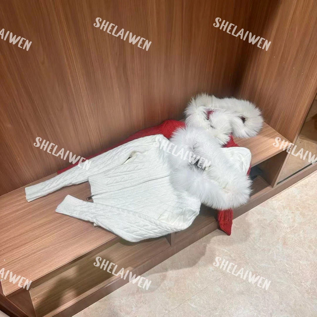 【SHELAIWEN】明星同款修身毛领拉链毛衣外套