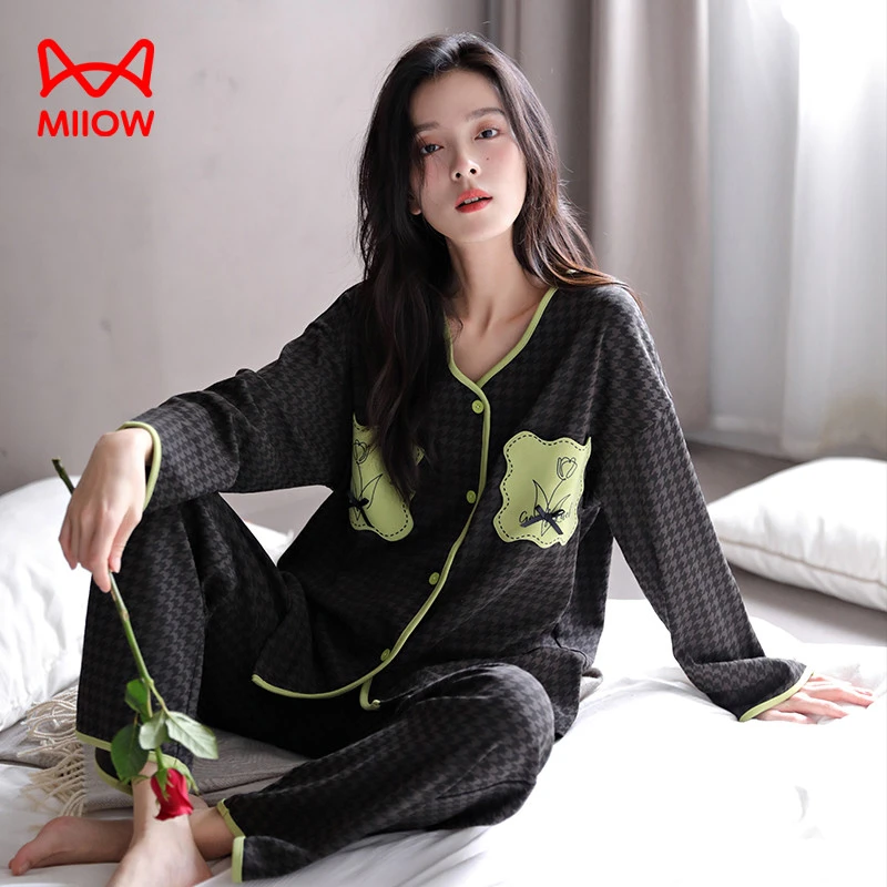 猫人经典2025新款睡衣女春秋季纯棉长袖开衫秋冬天爆款全棉家居服
