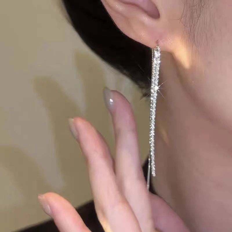 足银耳饰 熹棠足银星粼耳线长流苏满天星耳饰饰品小众设计高级感