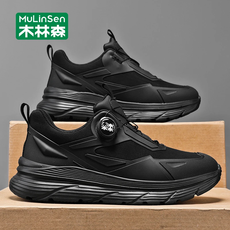 木林森男士休闲鞋子2025春秋新款轻便跑步运动鞋男款黑色老爹潮鞋
