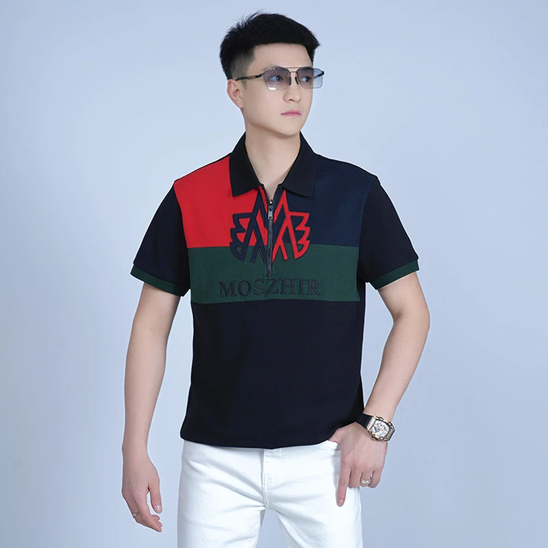 【I.TEX】 夏季轻奢时尚刺绣撞色拼接POLO衫潮流休闲百搭大标短袖