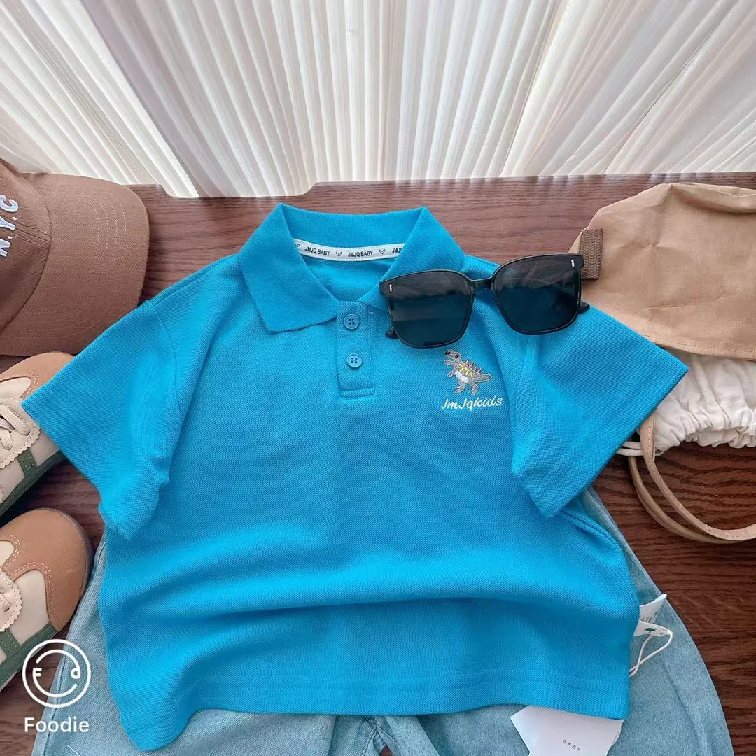 【JMJQ 20256】夏季薄款韩版中小童珠地POLO恐龙刺绣翻领短袖上衣
