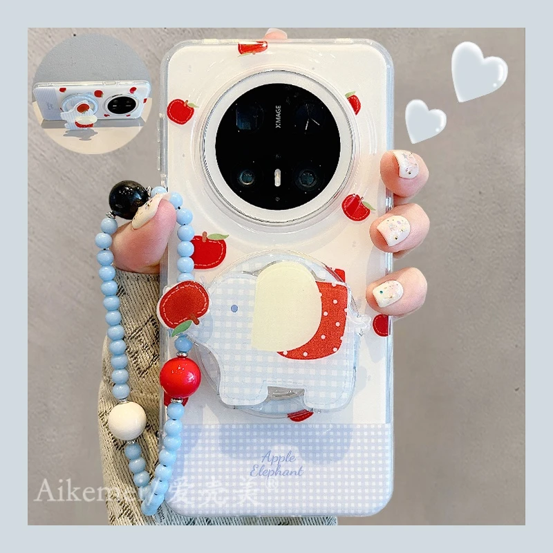 适用华为mate70pro+手机壳红苹果蓝格纹mate60pro+大象磁吸支架女