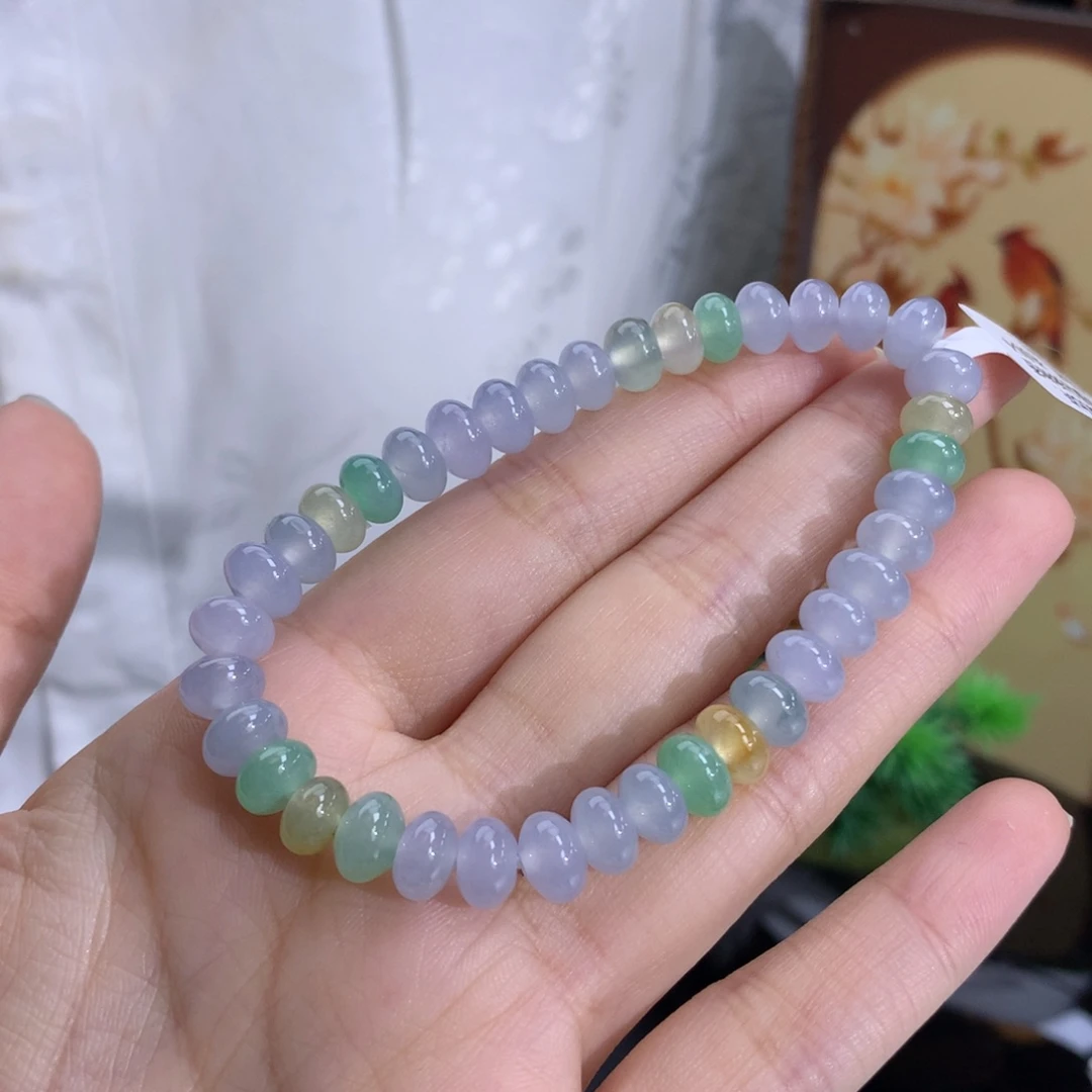未镶嵌手串翡翠卡7-7.6冰胶紫多宝鼓珠