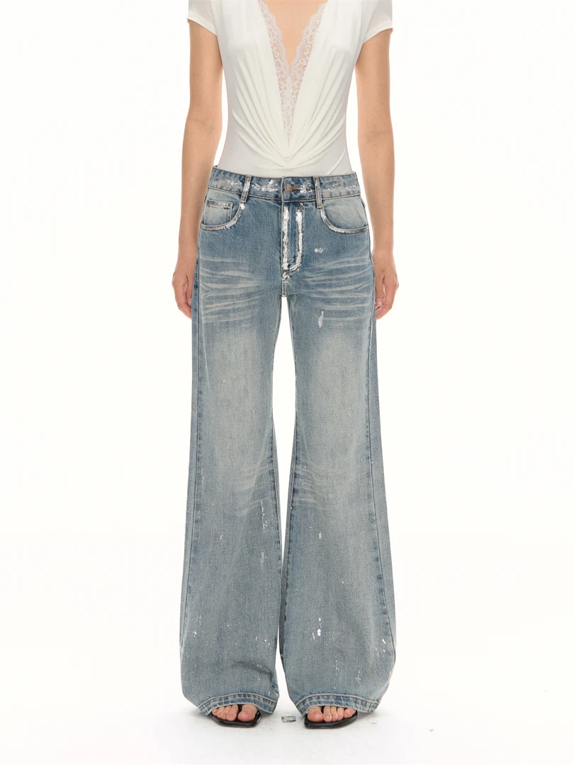 【CHUN ZI】设计感夏季新款美式复古小众直筒牛仔裤微喇叭长裤