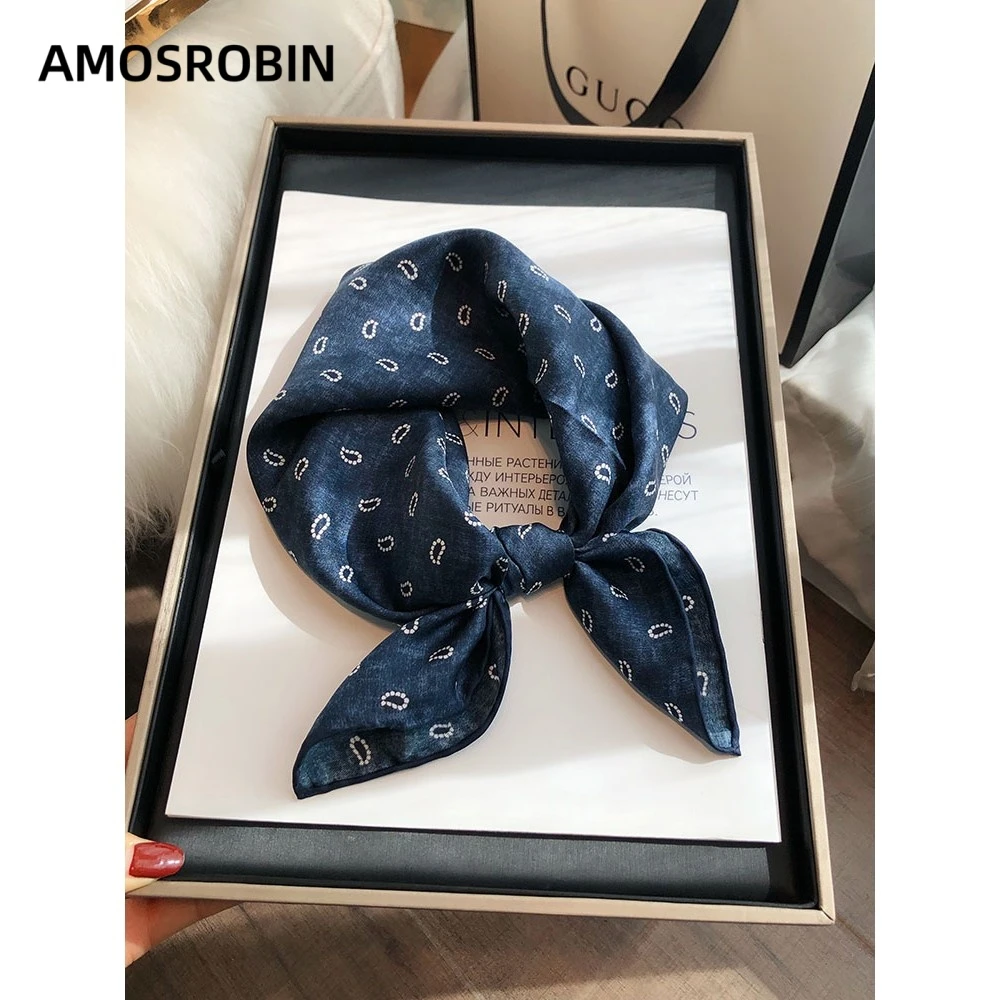 AMOS ROBIN真丝丝巾小方巾春夏百搭高级感100%桑蚕丝领巾节日送礼