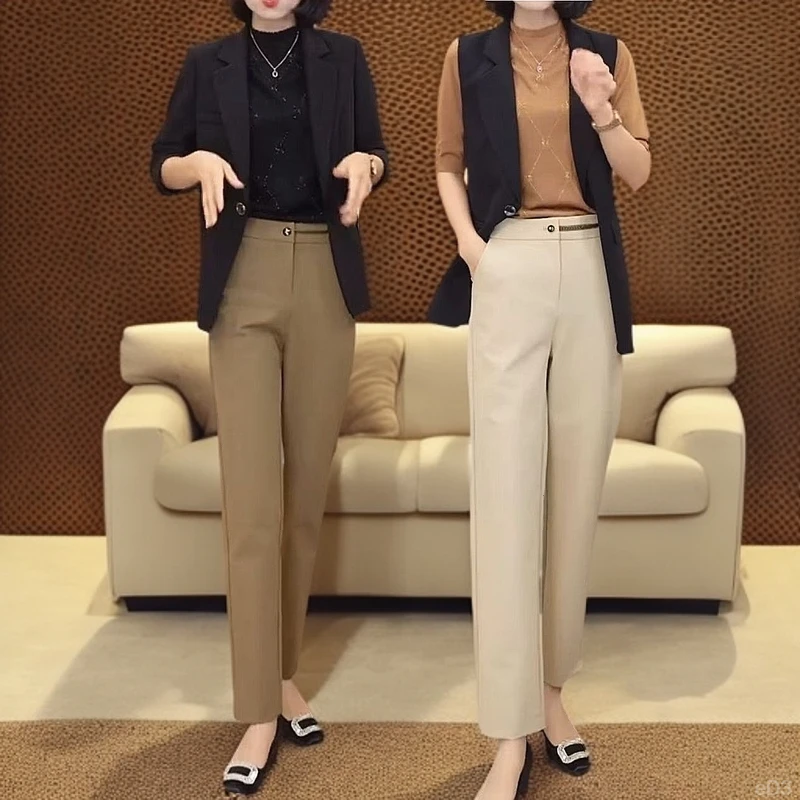 烟管裤女2025早秋新款中年妈妈裤高腰九分直筒裤四面弹西装法棍裤