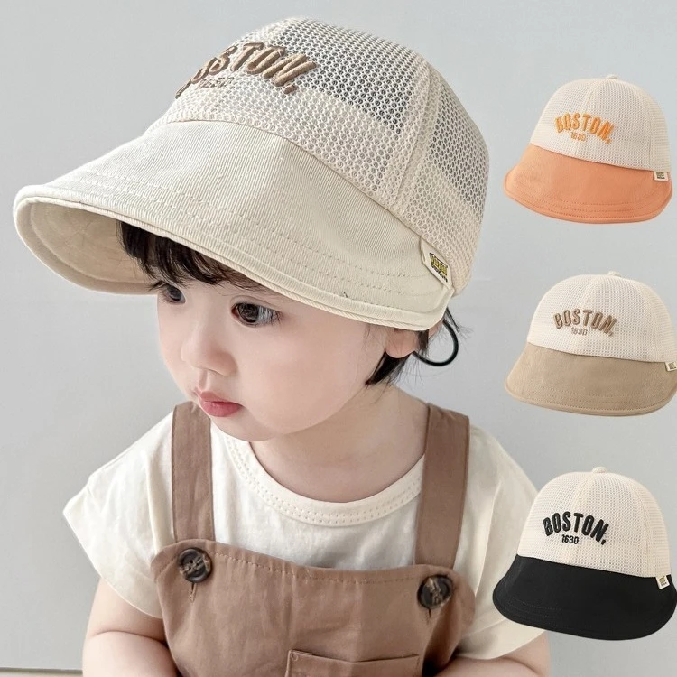 宝宝防晒帽网眼夏季渔夫帽儿童遮阳帽大帽檐男童夏季网眼鸭舌帽