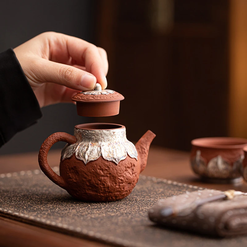 陌堙 原矿紫砂壶 功夫茶具手作禅意鎏银泡茶壶一人饮茶小容量家用