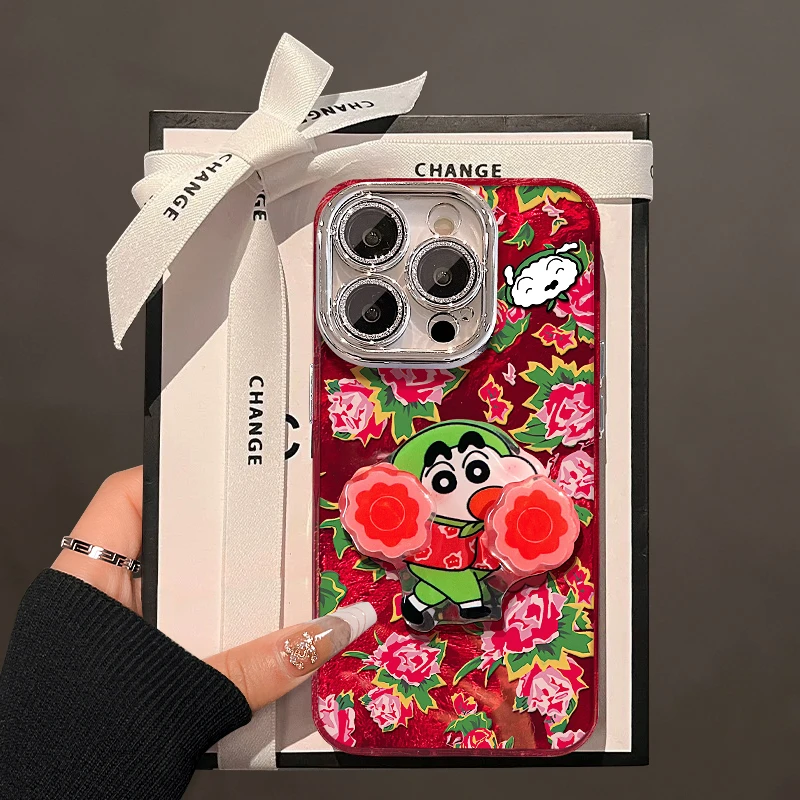 大花小新妮妮适用苹果15vivo华为oppo小米iPhone精孔冰川纹手机壳