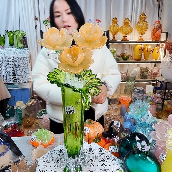 3朵花瑕疵1瓶不完美家悦美居琉璃摆件
