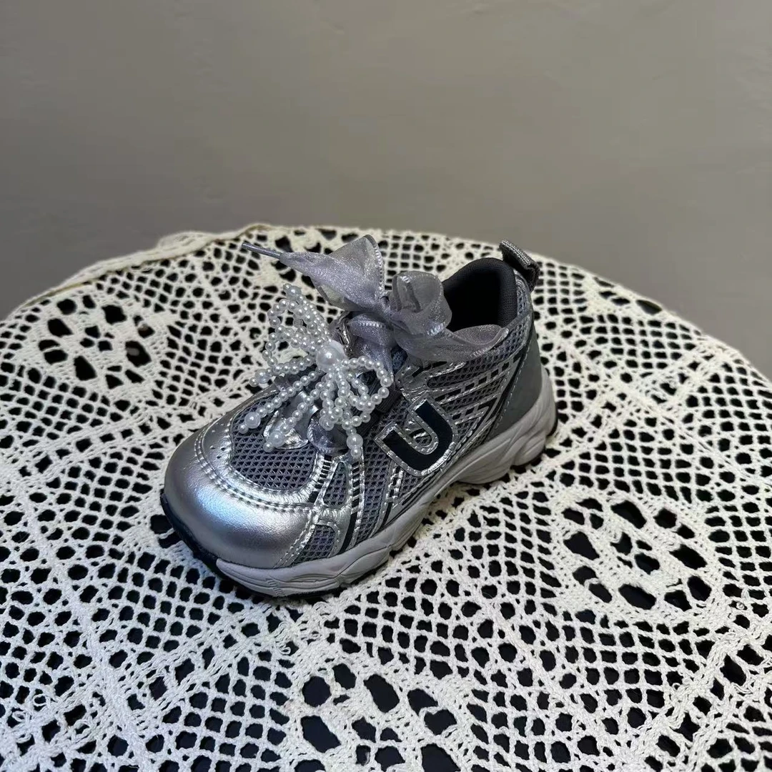 珍珠丝带老爹运动鞋2025春季防滑软底儿童老爹运动鞋5BGES075