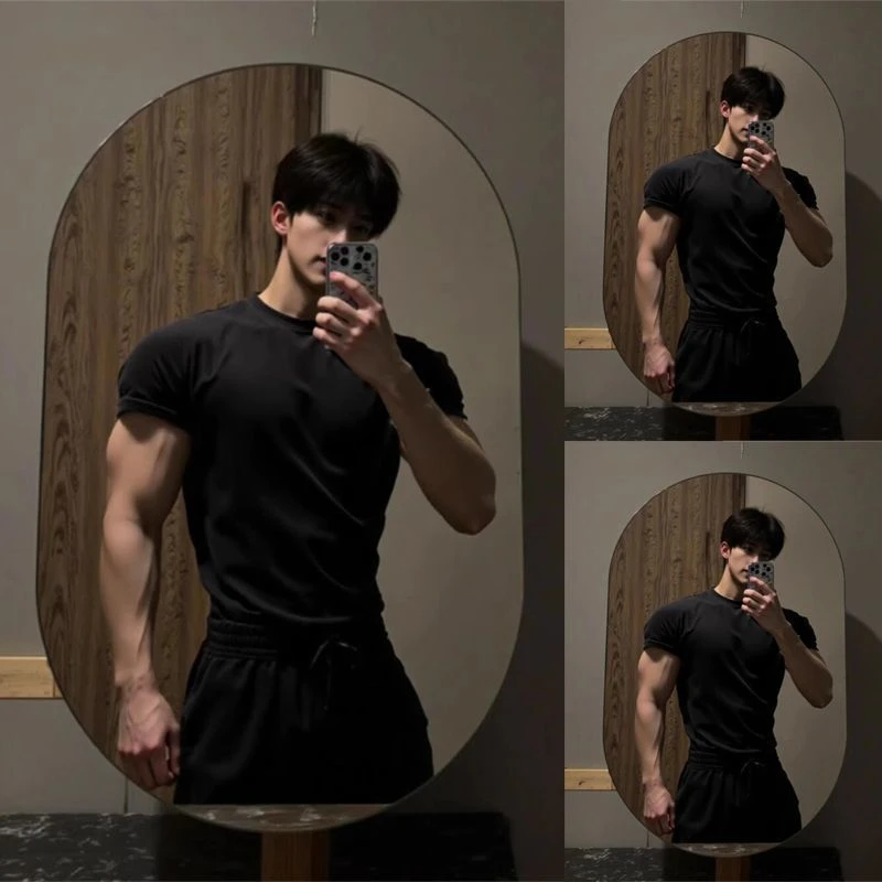 夏季美式运动T恤健身短袖男收袖口训练服修身透气弹力显肌肉跑步