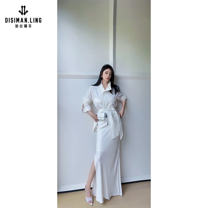 迪丝嫚苓米白色二件式套装时尚休闲百搭女士纯色原创设计小众优雅