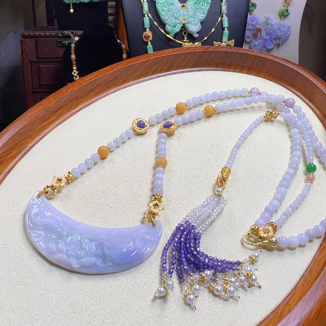 翡翠未镶嵌毛衣链紫弯弯