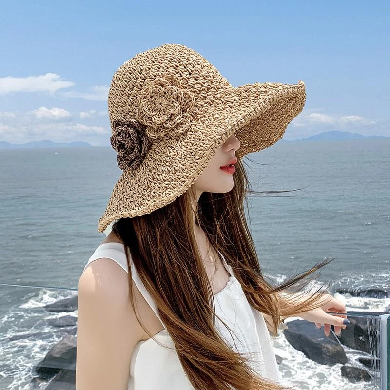 草帽女可折叠遮阳防晒海边度假沙滩帽夏季时尚百搭太阳帽时尚大气