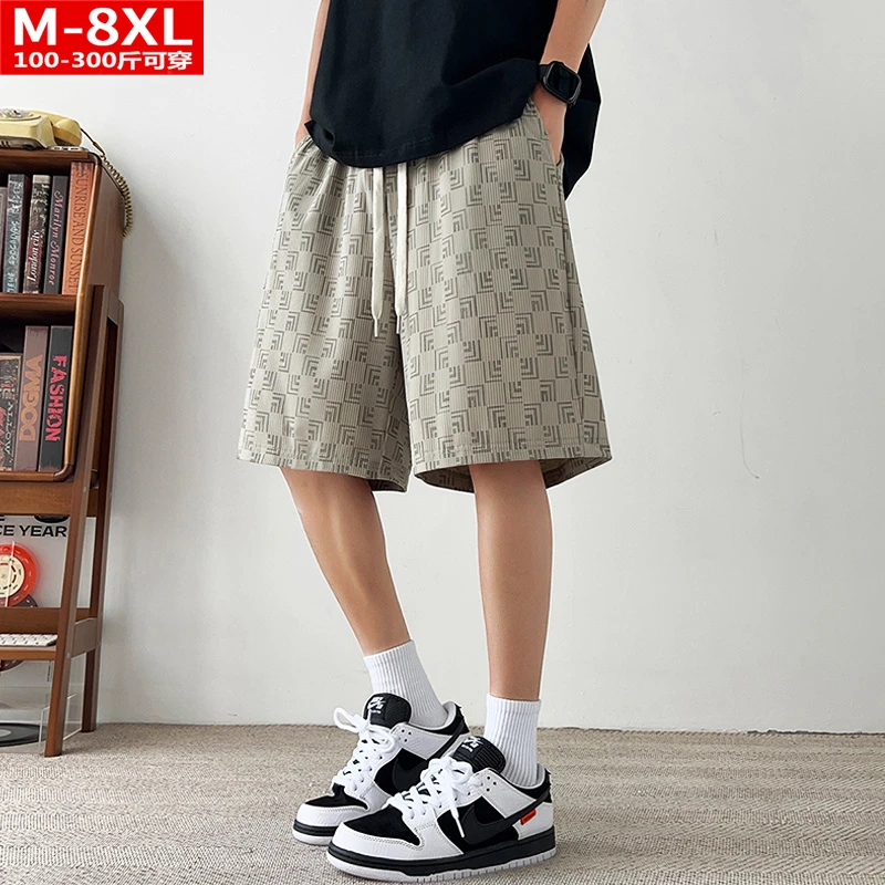 夏季潮流港风男装印花五分中裤胖大码加肥宽松裤衩男百搭休闲短裤